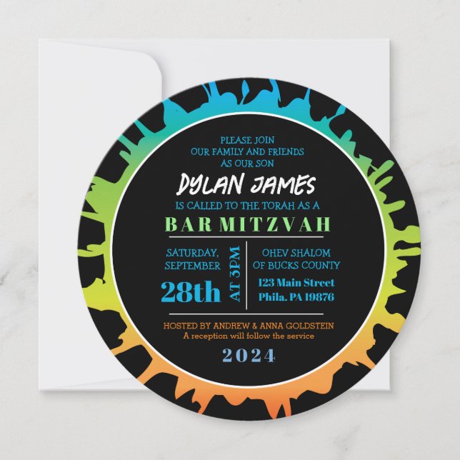 GLOW Aqua Splash Bar Bat Mitzvah Invitación (Anverso)