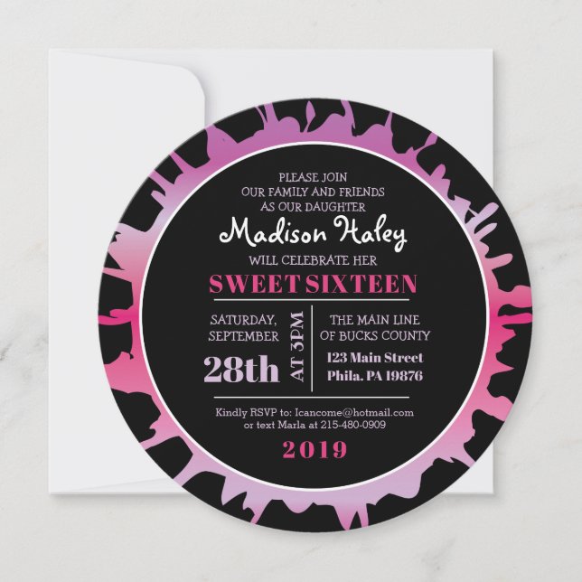 GLOW Fuchsia Splash Sweet 16 Invitación (Anverso)