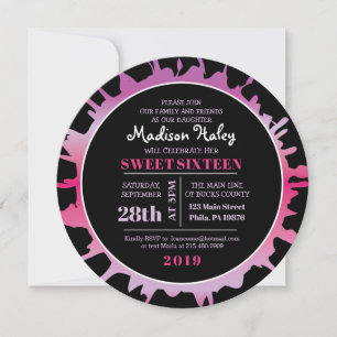 GLOW Fuchsia Splash Sweet 16 Invitación
