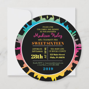 GLOW Fuchsia Splash Sweet 16 Invitación