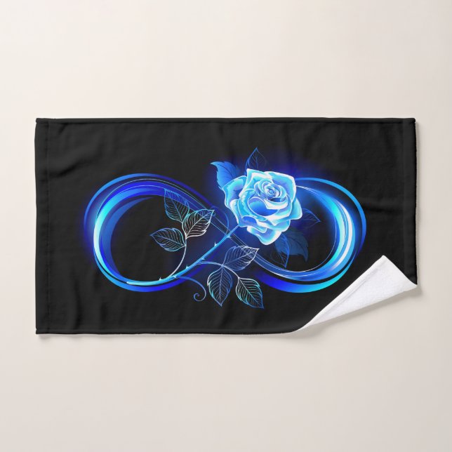 Glowing infinity with blue rose (Toalla de mano)