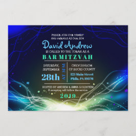GLOWING NEON STARS Bar Mitzvah Invitación azul