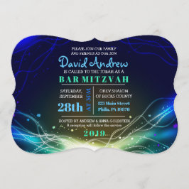 GLOWING NEON STARS Bar Mitzvah Invitación azul