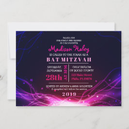 GLOWING NEON STARS FUSCHIA Bat Mitzvah Invitación