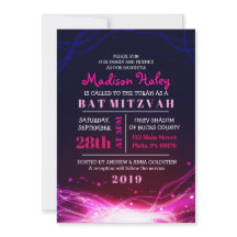 GLOWING NEON STARS FUSCHIA Bat Mitzvah Invitación