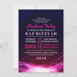 GLOWING NEON STARS FUSCHIA Bat Mitzvah Invitación