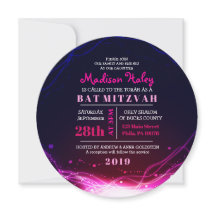 GLOWING NEON STARS FUSCHIA Bat Mitzvah Invitación