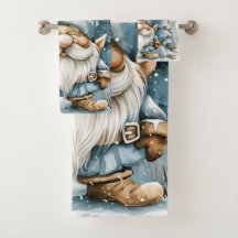 Gnome azul turbio y árboles de Navidad