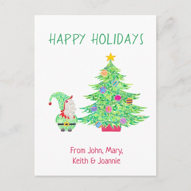 Gnome bajo la tarjeta de árbol de Navidad (Anverso)