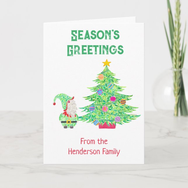 Gnome bajo la tarjeta de árbol de Navidad (Anverso)