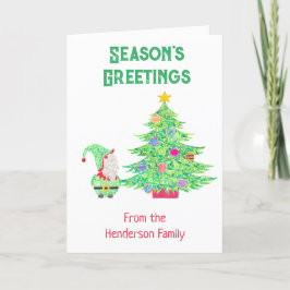 Gnome bajo la tarjeta de árbol de Navidad