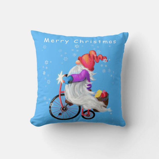 Gnome con almohada de Navidades de bicicleta (Anverso)