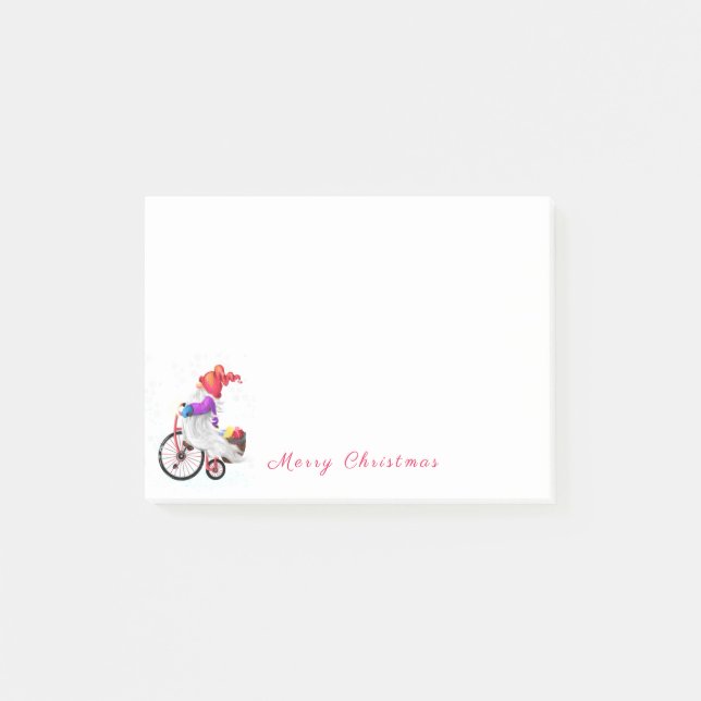 Gnome con Navidades en bicicleta Notas Post-it® (Anverso)