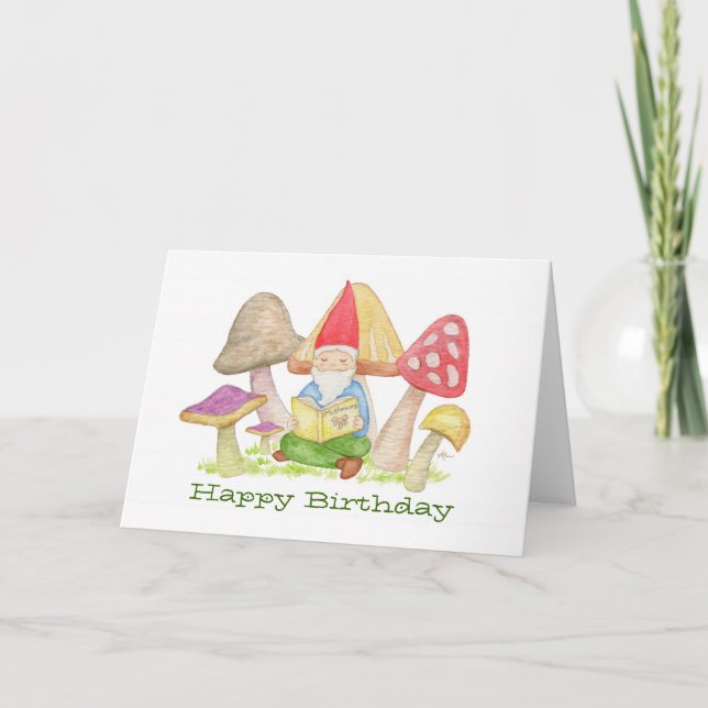 Gnome con tarjeta de cumpleaños Mushroom Book (Anverso)