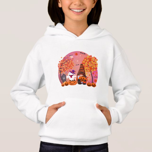 Gnome Cute Halloween Y Ghost Hoodie (Anverso)
