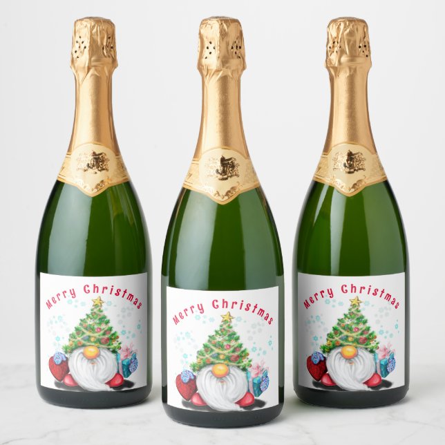 Gnome de etiqueta de vino esparcido con regalos pa (Botellas)
