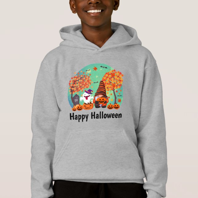 Gnome de Halloween y fantasma con texto de chico (Anverso)