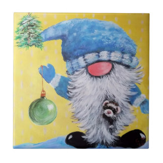Gnome de invierno y baldosas decorativas de ferret