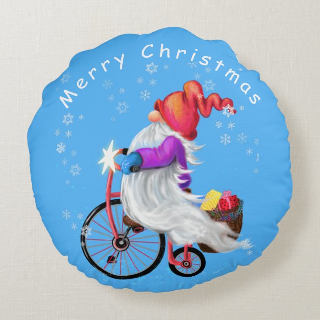 Gnome de navidades con bicicleta y almohada redond (Reverso)