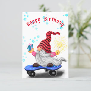 Gnome de navidades con tarjeta de cumpleaños diver