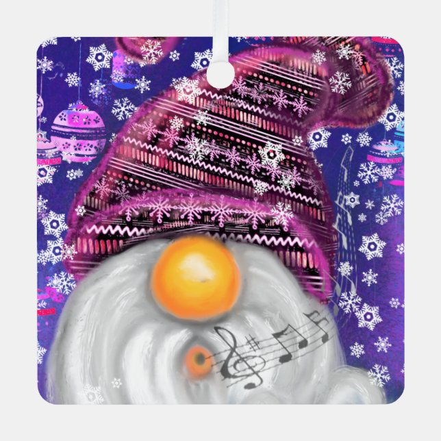 Gnome De Ornamentos De Navidad En Canto Gorra Púrp (Anverso)