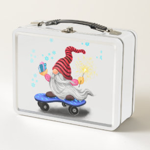 Gnome de patinaje con regalos Navidades de la caja