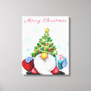 Gnome de regalo de navidad con lienzo con regalos