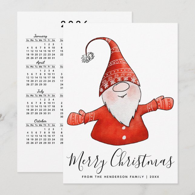 Gnome de rojo calendario 2026 Feliz Navidad Nórdic (Anverso / Reverso)