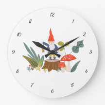 Gnome de Woodland y reloj de pared de hongos
