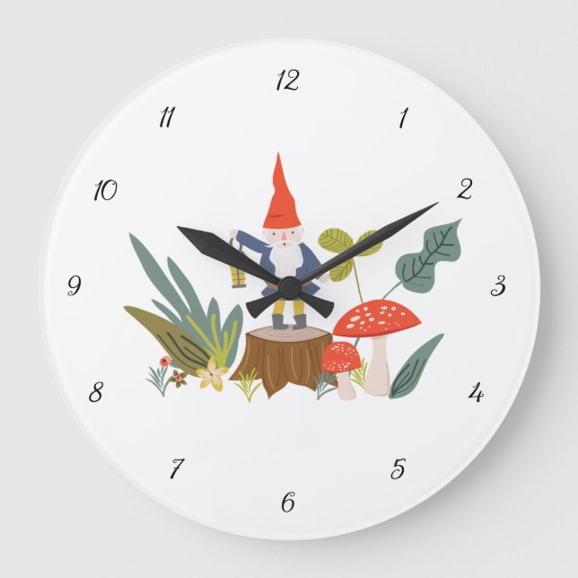 Gnome de Woodland y reloj de pared de hongos (Anverso)