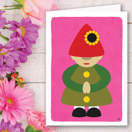 Gnome del Día de la Madre en Tarjeta Rosa