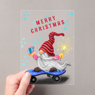 Gnome del patinador con tarjeta de Navidades de re