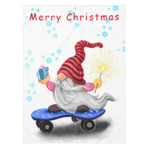 Gnome del patinador de navidades con mantel de reg