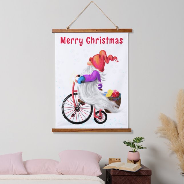 Gnome del tapiz de navidades con bicicleta y regal (Dormitorio)