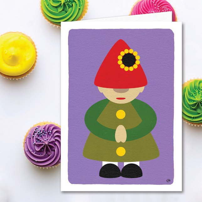 Gnome en la tarjeta de cumpleaños púrpura (Subido por el creador)