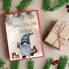 Gnome en la tarjeta de saludo de nieve