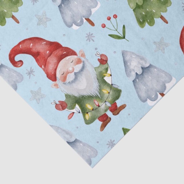 Gnome Gift Wrapft Tejido Papel azul acuarela (Detalle)