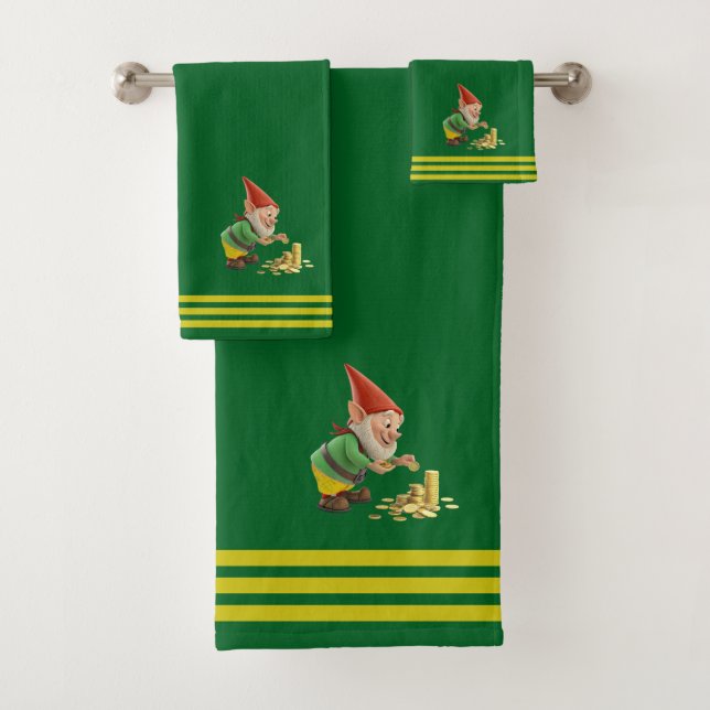 Gnome & Gold, Three Stripes on Forest Green  (In situ)