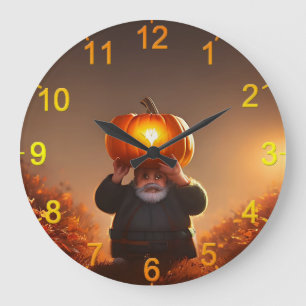 Gnome Jardín Con Calabaza, Reloj De Muro