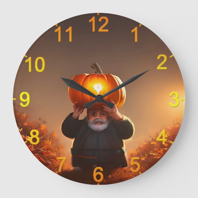 Gnome Jardín Con Calabaza, Reloj De Muro (Anverso)