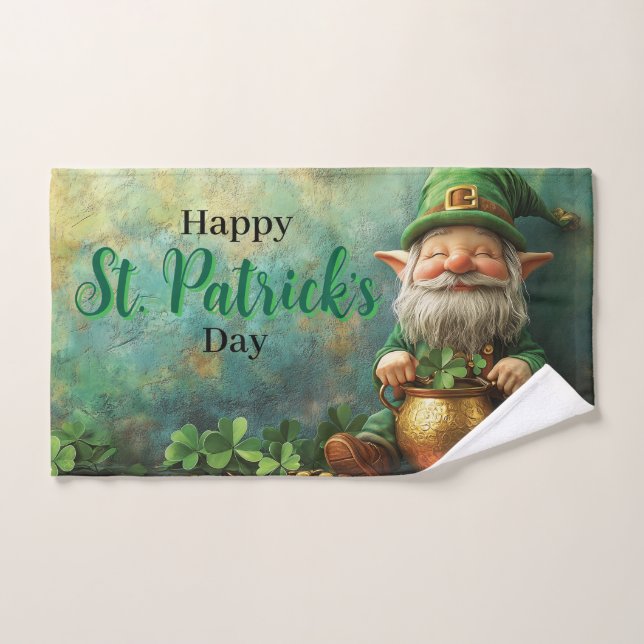 Gnome Leprechaun y Pot of Gold St. (Toalla de mano)