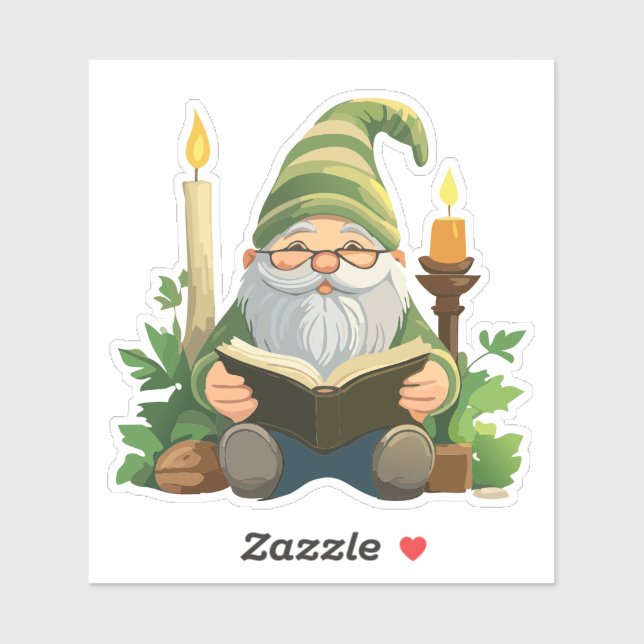 Gnome leyendo un libro bajo el Pegatina de la luz  (Hoja)