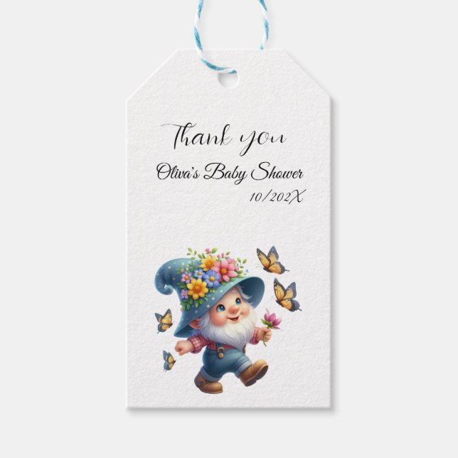 Gnome lindo con etiqueta de regalo Baby Shower de  (Anverso)