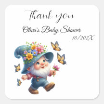 Gnome lindo con Pegatina de Baby Shower mariposa