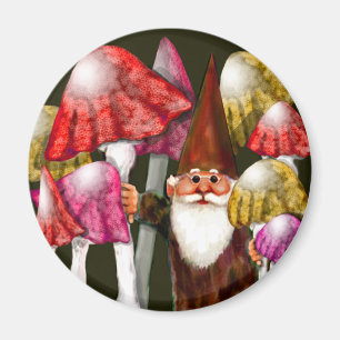 Gnome marrón en el imán Naranja de champiñones
