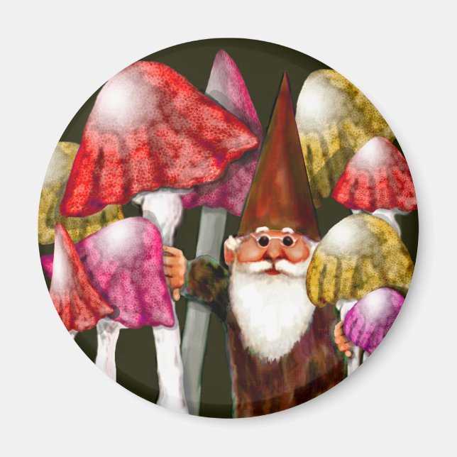 Gnome marrón en el imán Naranja de hongos amarillo (Frente)