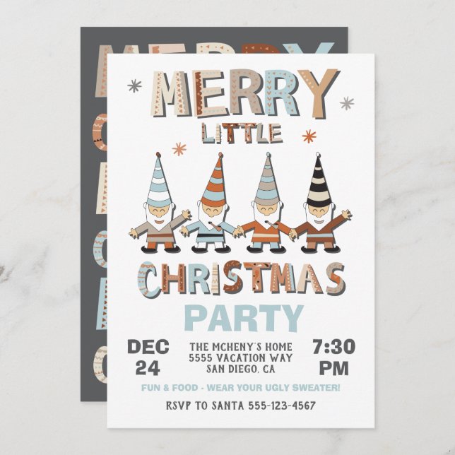 Gnome Merry Little Navidades Party Invitación (Anverso / Reverso)