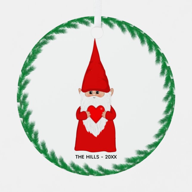 Gnome navidades sostiene un ornamento Metalizado c (Anverso)