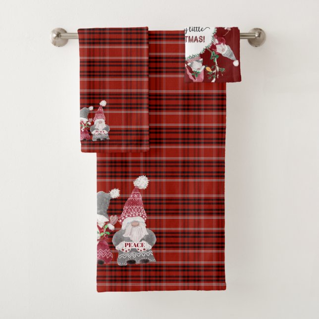 Gnome Red Plaid Love Joy Peace Gray (In situ)