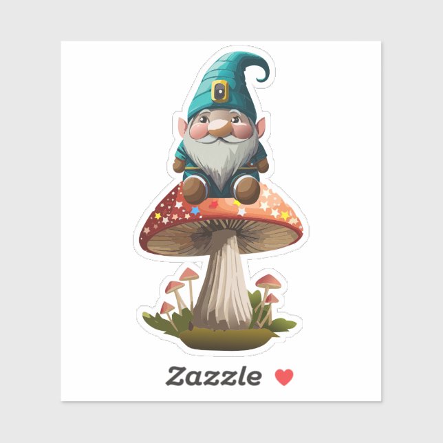 Gnome Sentado En La Parte Superior Del Pegatina De (Hoja)